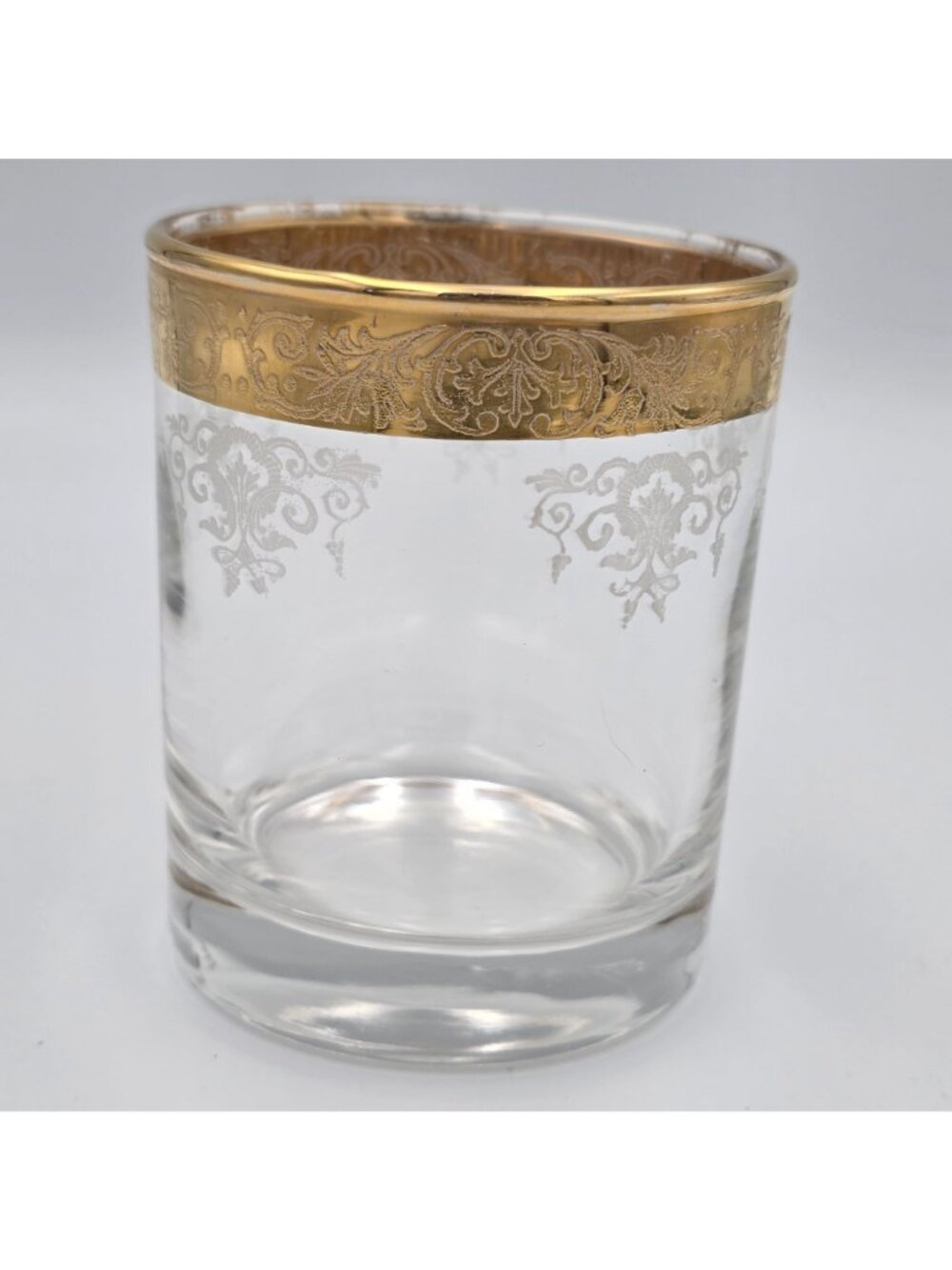 Old Fashioned by Cellini Gold Rim Etched Glass Tumbler With Floral Scroll Design - Picture 6 of 9